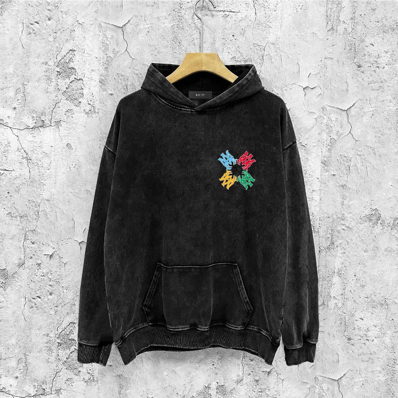 Amiri washed hoodie color block simple label set washed distressed printing