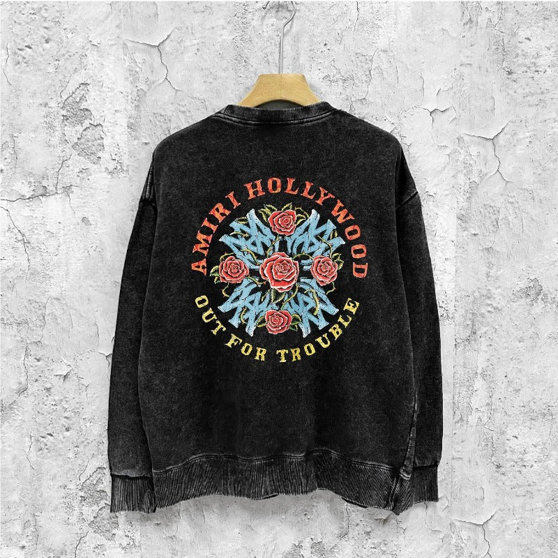Amiri washed sweatshirt flower clusters printing washed and distressed