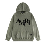 Amiri washed hoodie with overlapping letter foam printing and distressed printing