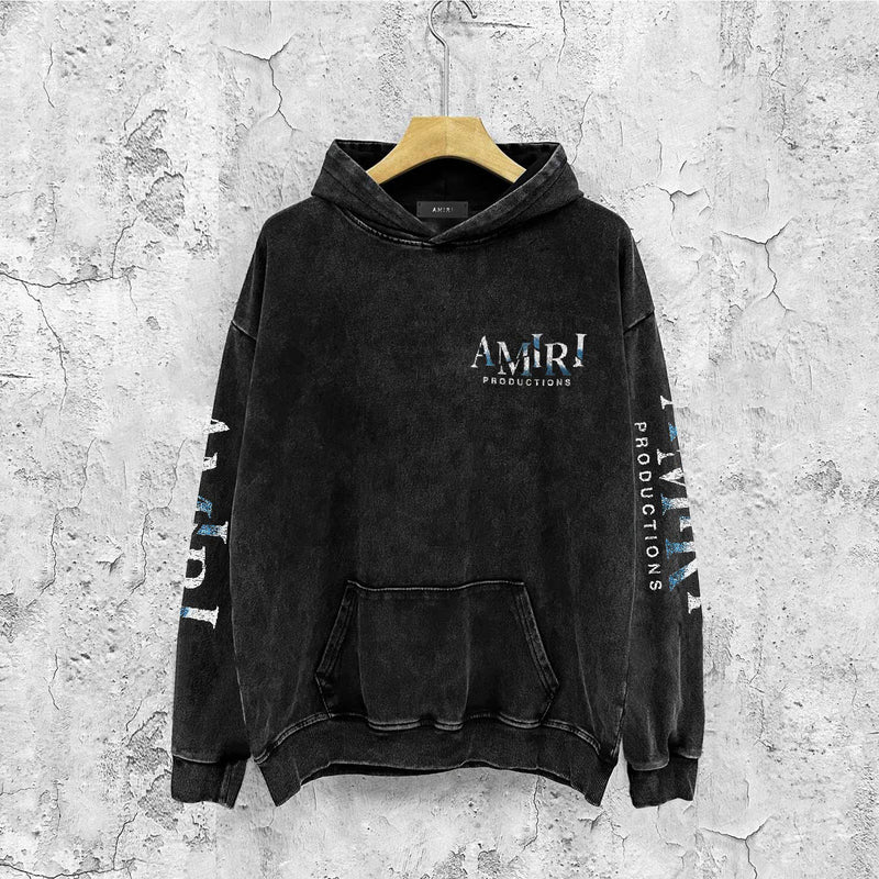 Amiri washed hoodie double-sided rose distressed printing
