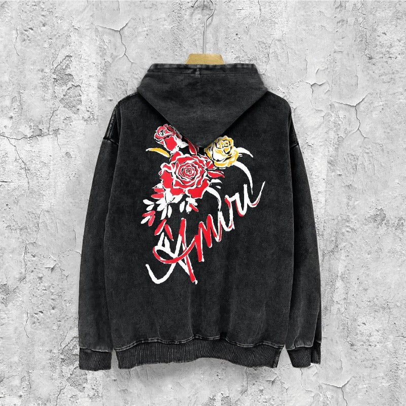Amiri washed hoodie flower printing distressed printing