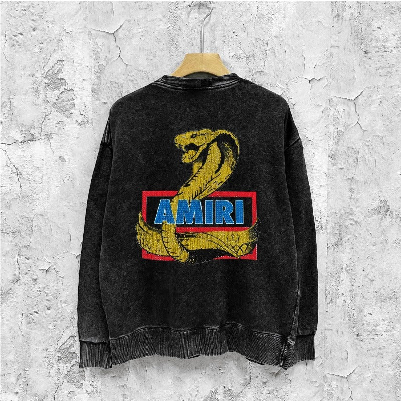 Amiri washed sweatshirt king cobra gold printing washed and distressed