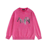 Amiri washed sweatshirt gray gradual change letter print washed old