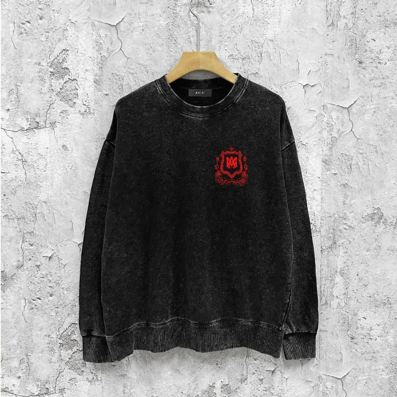 Amiri washed sweatshirt flower shield printing washed and distressed