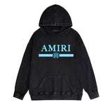 Amiri washed hoodie colorful snake letter horizontal strips washed distressed printing
