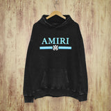 Amiri washed hoodie colorful snake letter horizontal strips washed distressed printing