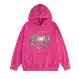 Amiri washed hoodie green leaf letter distressed printing