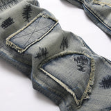 Mens Fashion Jeans Patchwork wide-leg pants 5713#