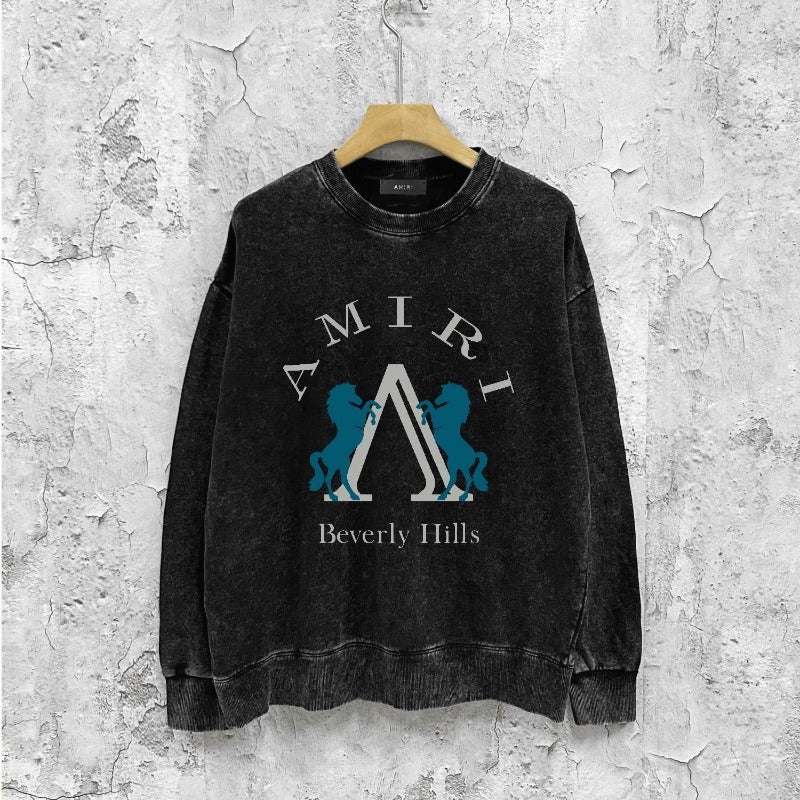Amiri washed sweatshirt horse printing washed and distressed