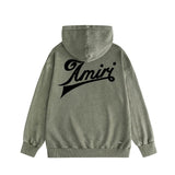 Amiri washed hoodie with slanted text distressed printing