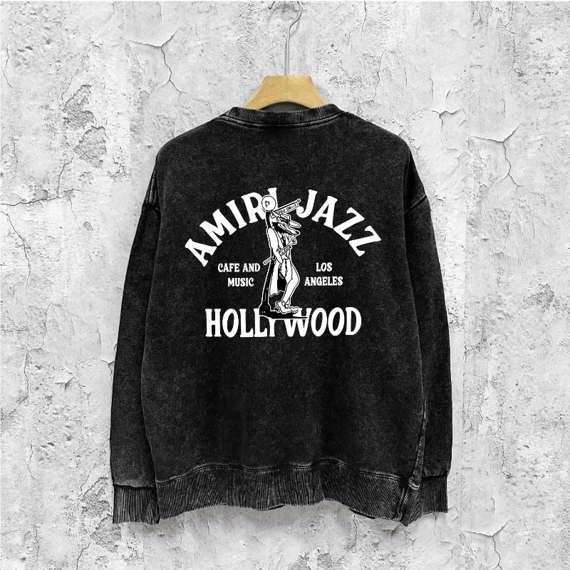 Amiri washed sweatshirt wolf music hand printed washed and distressed