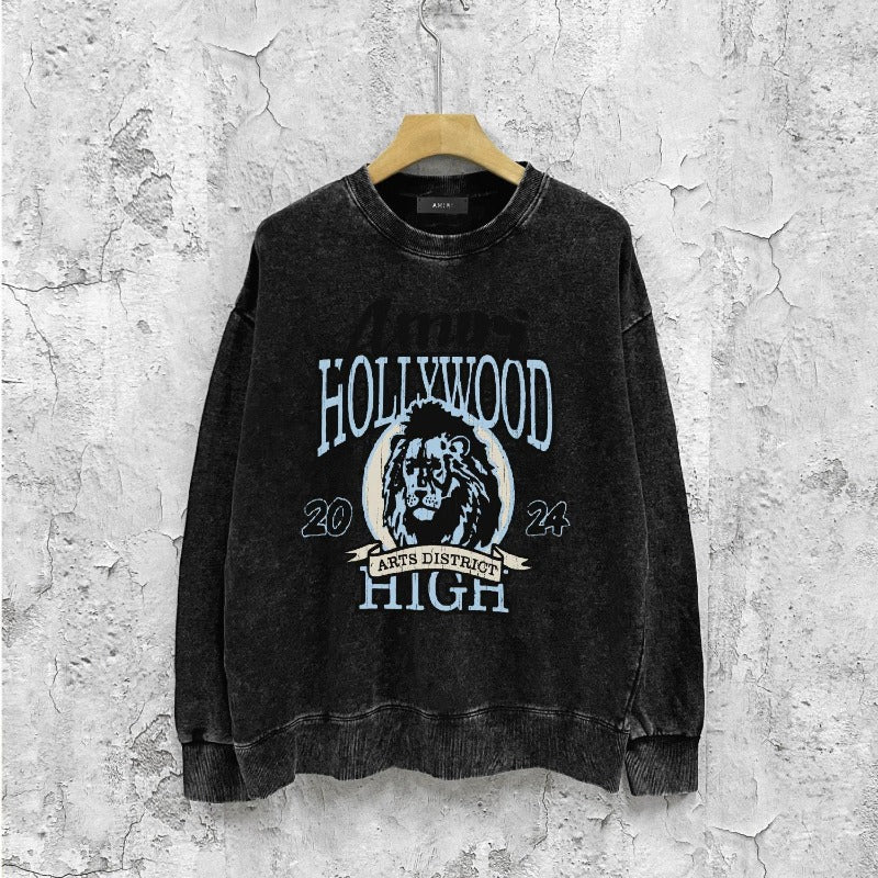 Amiri washed sweatshirt blue lion printing washed and distressed