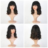 Women's Wigs Bob Cut Water Wave Bangs Highlighted Wig