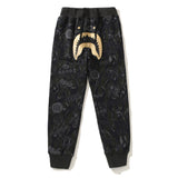 Bathing Ape Pant Joint Golden Skull Shark Head Letter Printed Drawstring Casual Pants