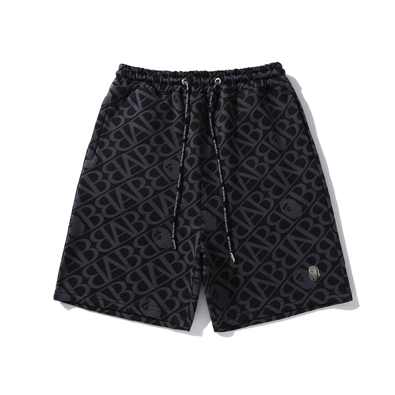 Shark Print Bape Shorts Ape Embroidery Label Casual Shorts Medium Pants Five-point Pants