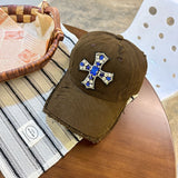 Y2k hot girl hat heavy industry rhinestone cross hole baseball cap casualeasiest for matchcouple duckbill cap men