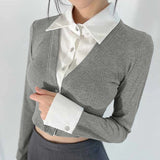 Women Sun Protection Shirt Slim Fit Temperament Fake Two-Piece Short Shirt