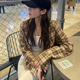 Women Sun Protection Shirt Short Plaid Loose Shirt