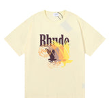 Rhude T Shirt gradual change color bird print short sleeve T-shirt