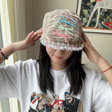 Y2k hot girl hat heavy industry grids pattern lacebows duck tongue beret