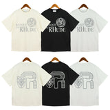 Rhude T Shirt Micro Label Letter Logo Line Pattern Short Sleeve T-Shirt Loose