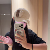 Y2k hot girl hat heavy industry two bears doll baseball cap ripped sunshade peaked cap