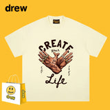 Drew T Shirts Short Sleeve Smiley Face Gesture Printing