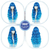 Women's Wigs Blue Bangs Long Curly Synthetic Wig