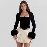 Women Tops Fashion Breathable Long Sleeves Top Unique Design (Hzl0412)