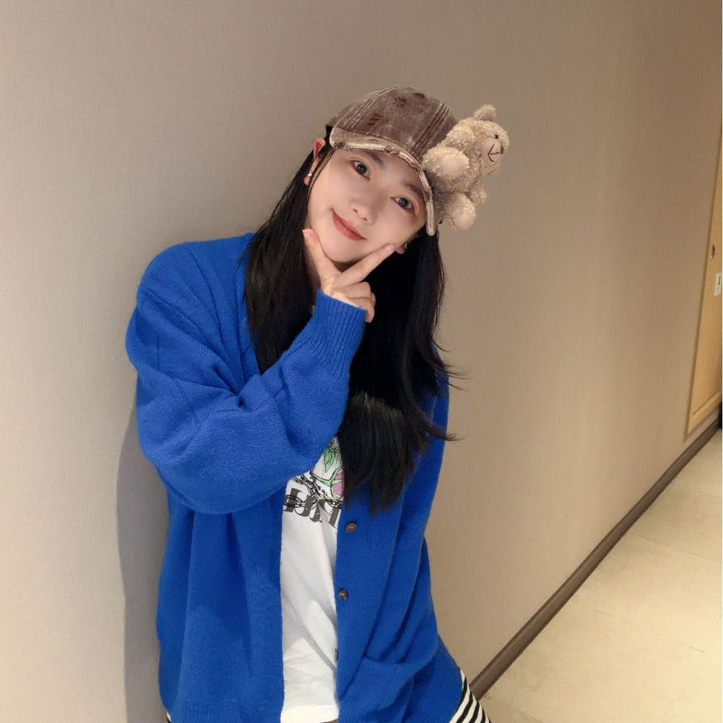 Y2k hot girl hat heavy industry stereo sitting bear doll baseball cap female brushed washed cartoon sunshade duckbill hat