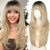 Women'S Wigs  Layered Straight Bangs Lace Front Wig