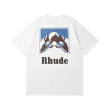 Rhude T Shir Sunset Snow Mountain Print Short Sleeve T-Shirt