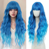 Women's Wigs Blue Bangs Long Curly Synthetic Wig