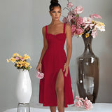 Women Dresses Fashion Casual Slim Fit Slit Sling High-End Dress Female (Hmr0410)