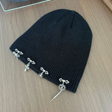 Y2k hot girl hat heavy industry pin cross knitting hat heattech ear protection cold hat men