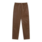 Rhude Pant Micro Label Letter Embroidered Casual PU Leather Pants, Straight Pants