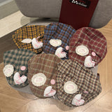 Y2k hot girl hat heavy industry cartoon cat heart plaid women's reversible beret
