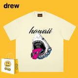 Drew T Shirts Smiley Face Shark Print T-shirt Pure Cotton