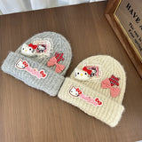 Y2k hot girl hat heavy industry cartoon cat beanie with bow and ear flaps