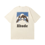 Rhude T Shir Sunset Snow Mountain Print Short Sleeve T-Shirt