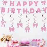 Themed Party Supplies Bowknot Birthday Banner – Glitter Cutout Letters & Spiral Hanging Decorations