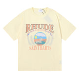 Rhude T Shirt Wheat Ear Sunset Beach Pattern Printed Short Sleeve T-Shirt