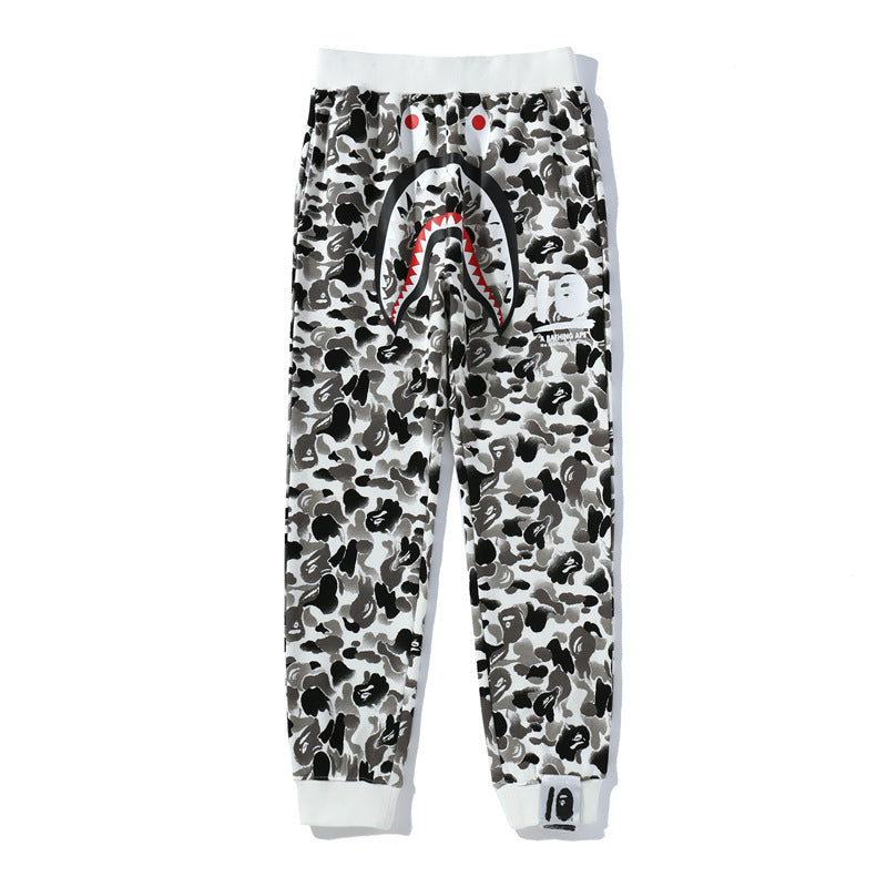 Bathing Ape Pant Spring Brand Ape Man Head Print Camouflage Men's and Women's Shark Casual Pants