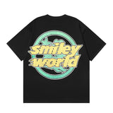Hellstar T Shirt smiley world fashion earth print crew neck short sleeve T-shirt