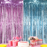 Themed Party Supplies Baby Gender Reveal Party Decoration Set – Shiny Pink & Blue Foil Curtain and Tablecloth