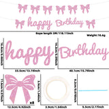 Themed Party Supplies Pink Bow Party Decoration Set – Birthday Banner, Hanging Swirls, Glitter Bow Toppers & Cake Decorations