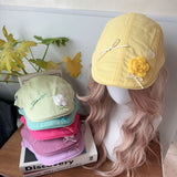 Y2k hot girl hat heavy industry macaron color bowsstereo flower forward hat dopamine travel sunshade beret