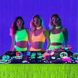 Themed Party Supplies Rain Curtain Banner Table Skirt Party Decoration Backdrop with Neon Glow Glasses Set