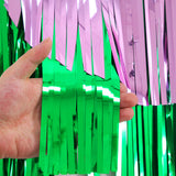 Themed Party Supplies Double-Layer Pink & Green Foil Fringe Curtain – Witch-Themed PET Banner for Birthday Party Decoration