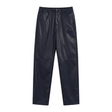 Rhude Pant Micro Label Letter Embroidered Casual PU Leather Pants, Straight Pants